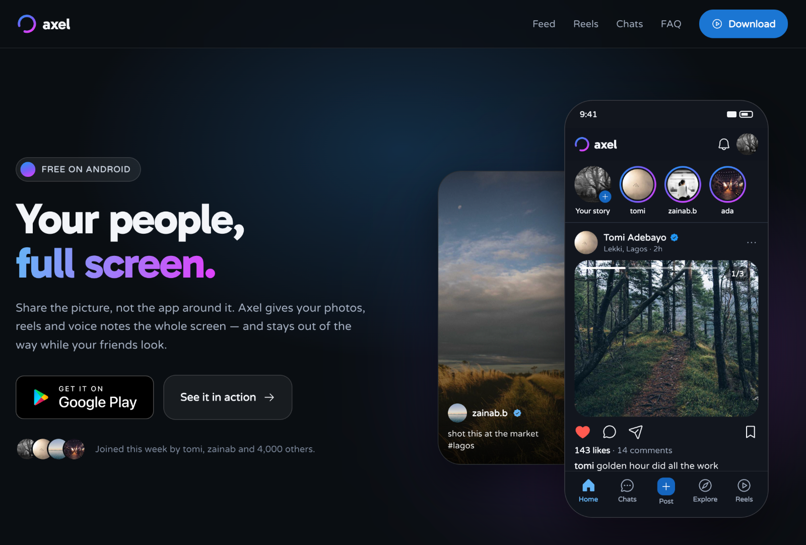 Axel landing page